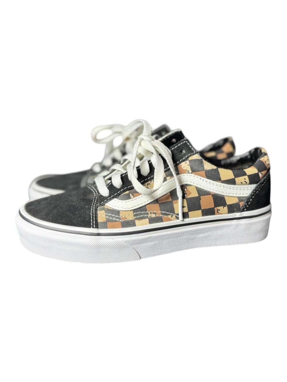 Vans Old Skool Youth Camo Checkerboard Sneakers Black Tan Low Top Shoes Sz 4